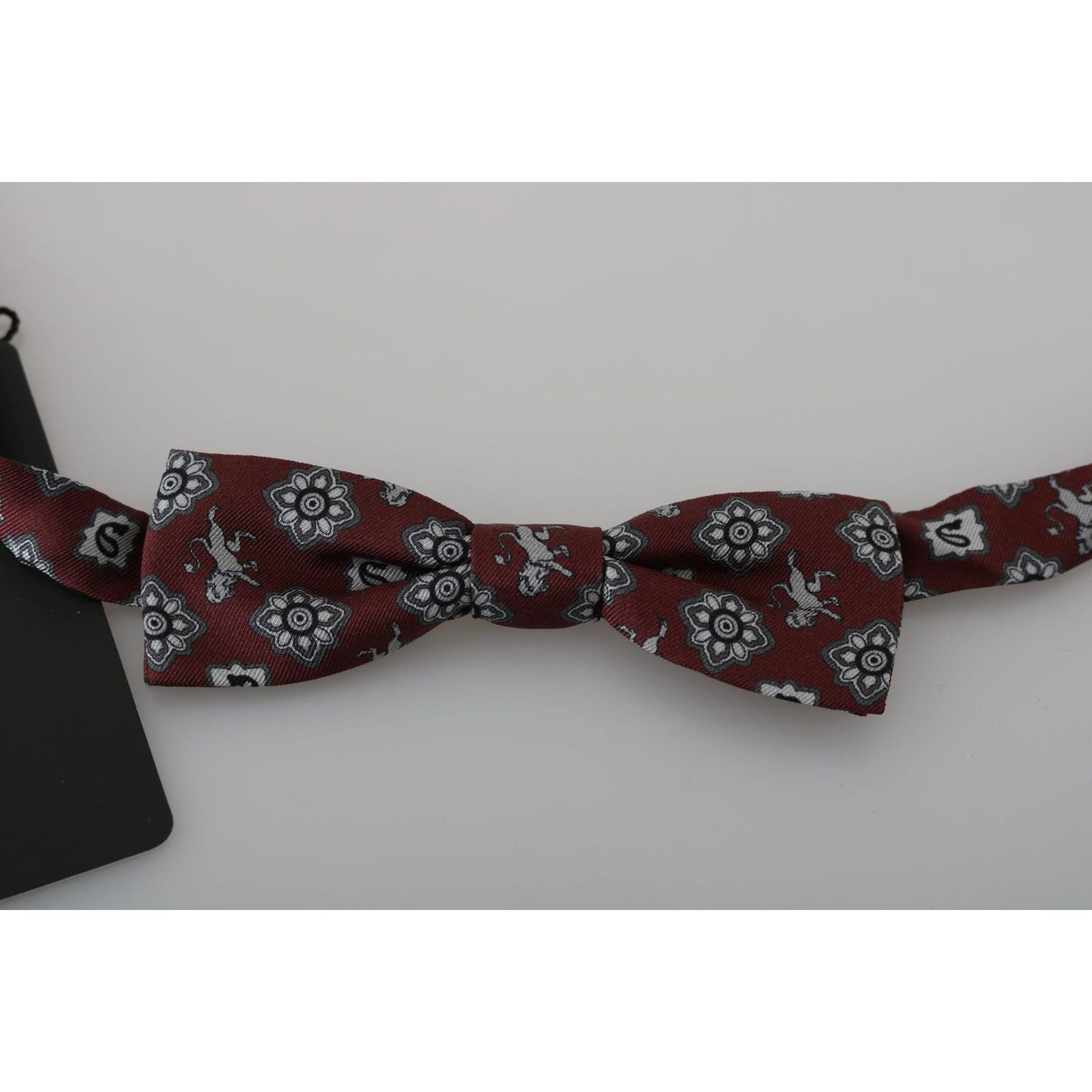 Dolce & Gabbana Men Bordeaux Maroon Lion Silk Adjustable Neck Bow Tie Bow Tie