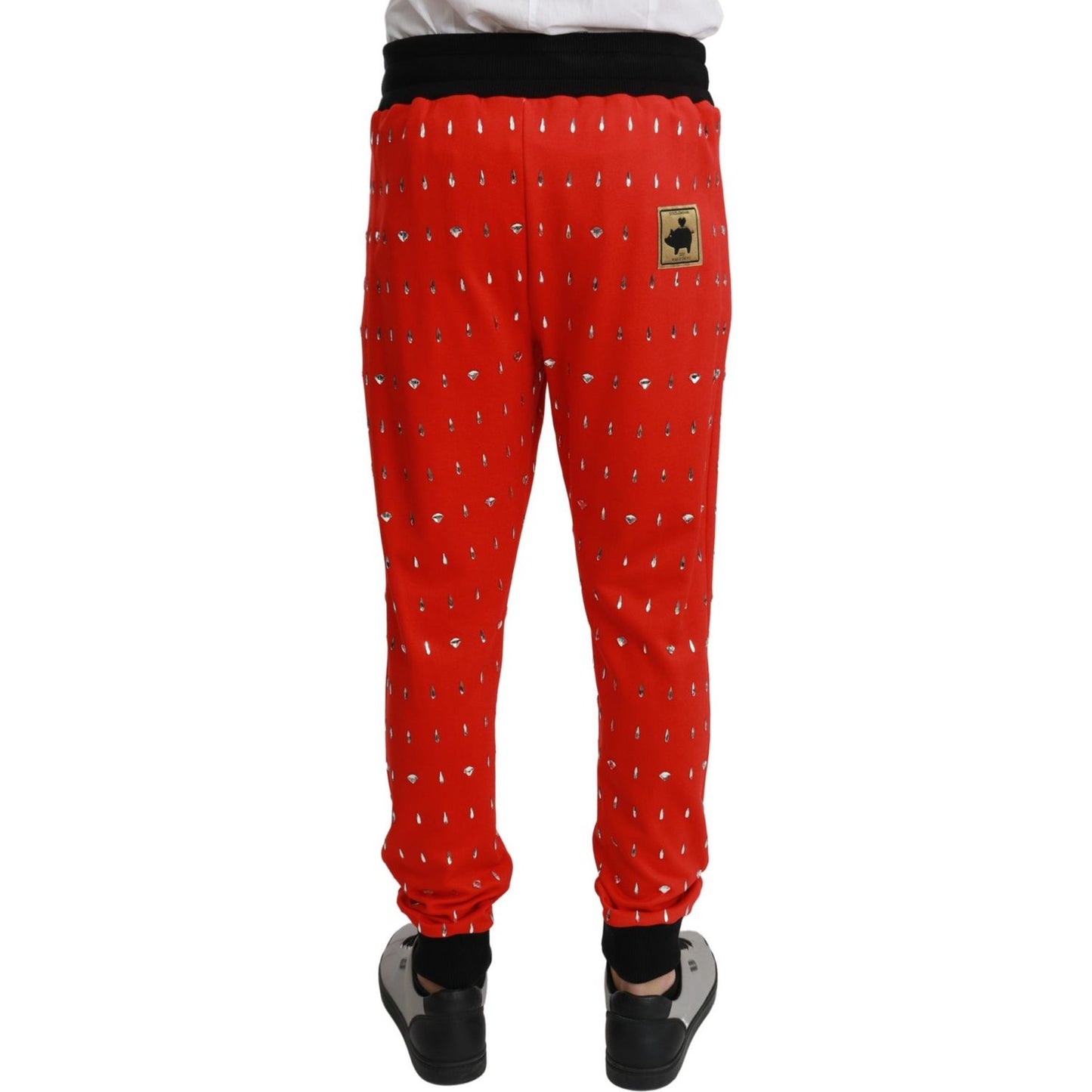 Dolce & Gabbana Red Piggy Bank Cotton Crystal Trousers Pants Dolce & Gabbana