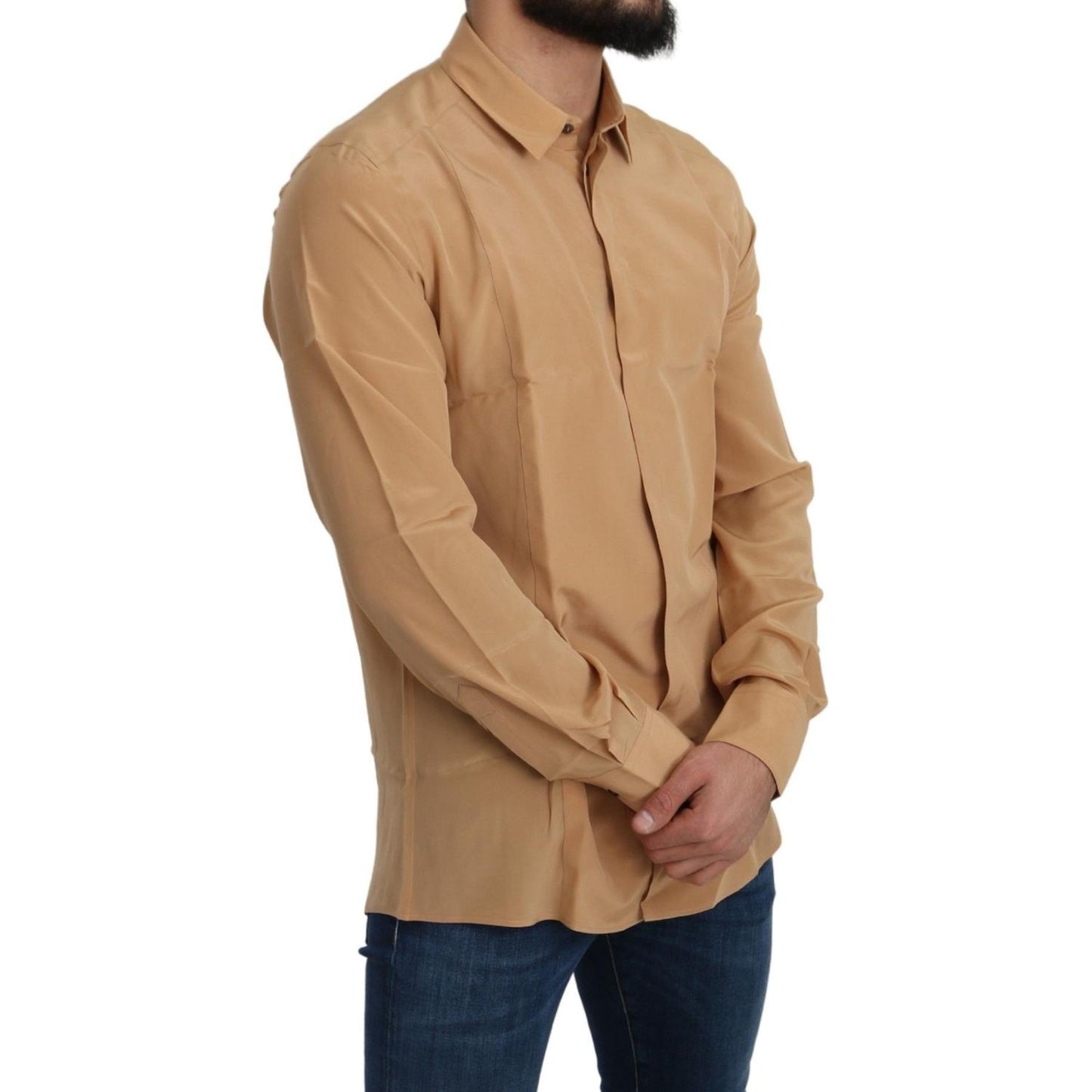 Dolce & Gabbana Yellow 100% Silk GOLD Top Slim Shirt Dolce & Gabbana