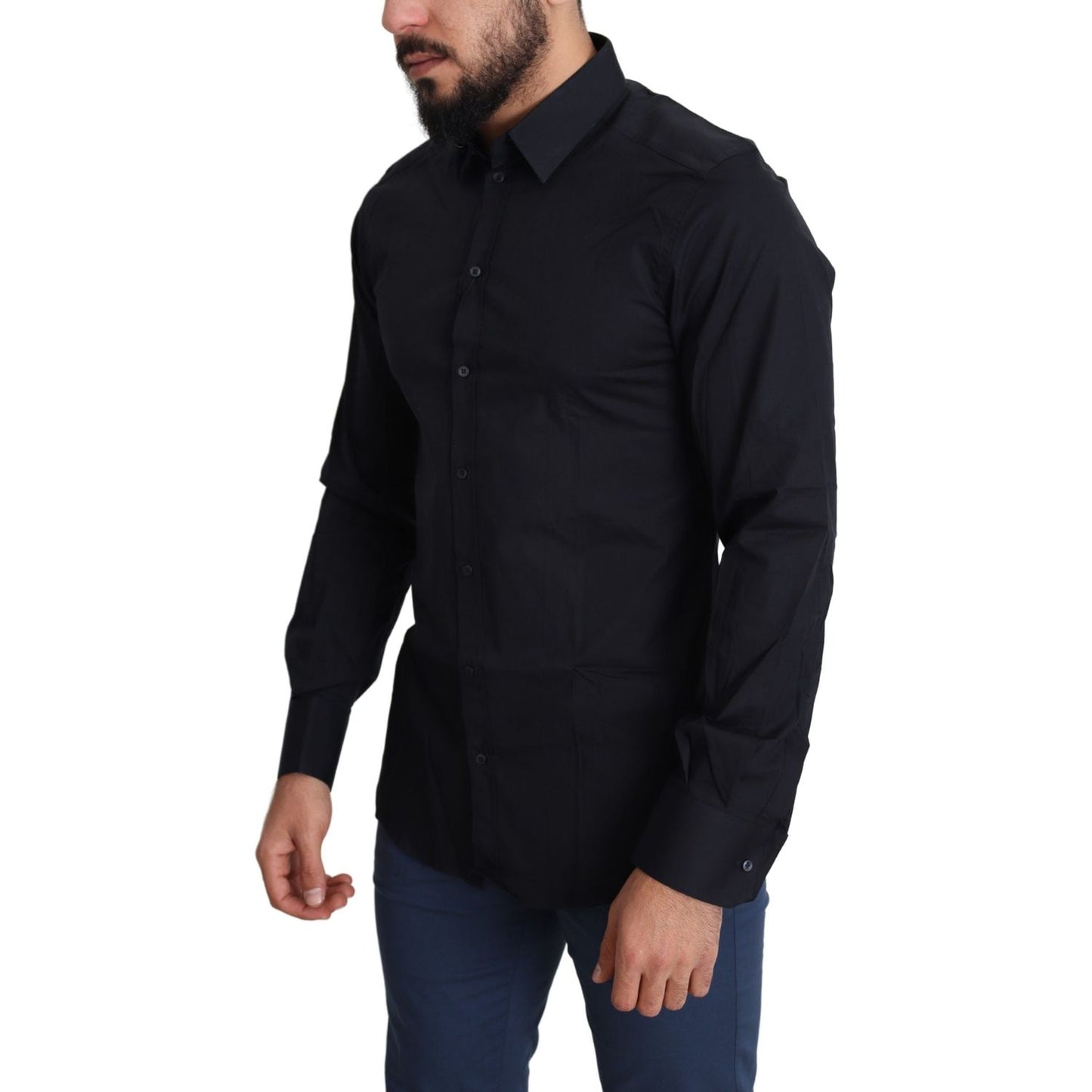 Dolce & Gabbana Blue Cotton Formal GOLD Dress Shirt