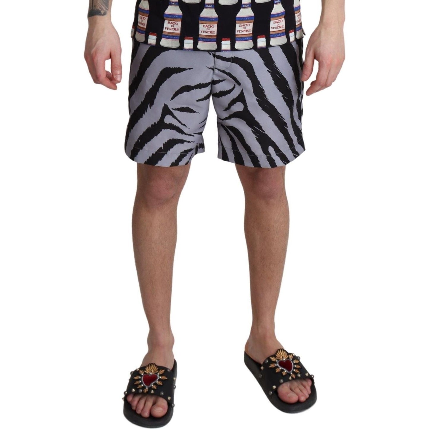 Dolce & Gabbana Gray Zebra Print Beachwear Shorts Dolce & Gabbana