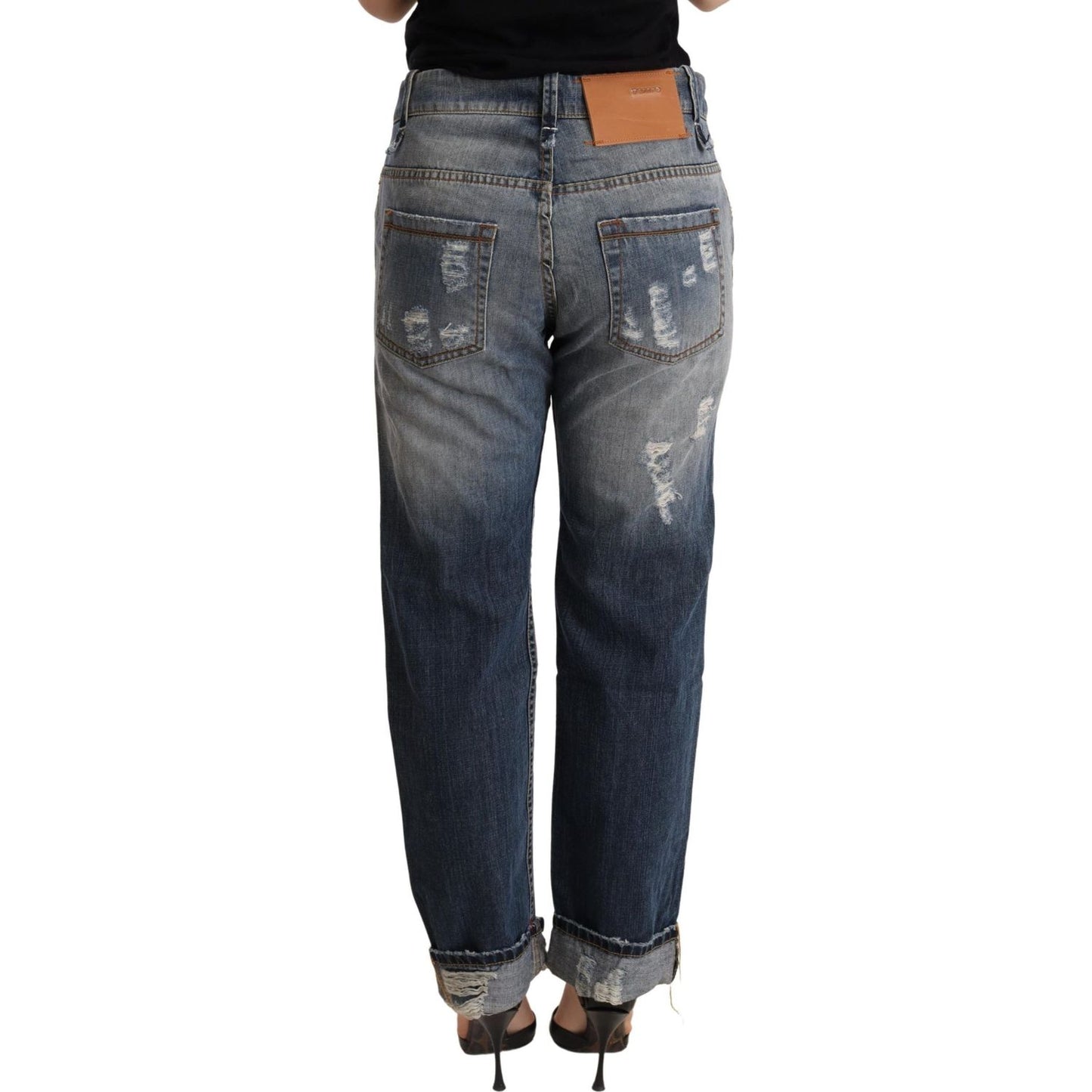Acht Blue Tattered Mid Waist Straight Denim Trouser Acht