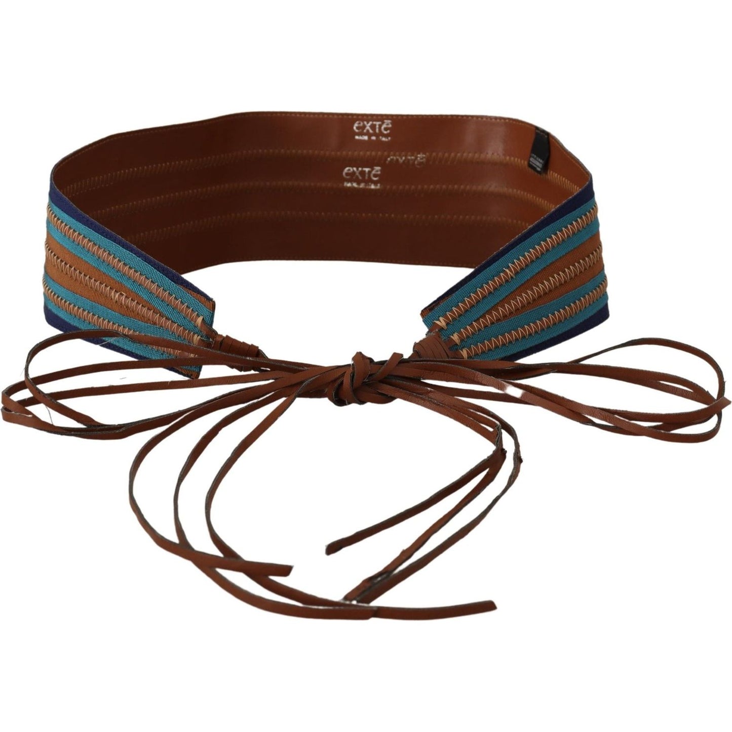 Exte Brown Leather Wide Waistband Tie Fastening Belt Exte