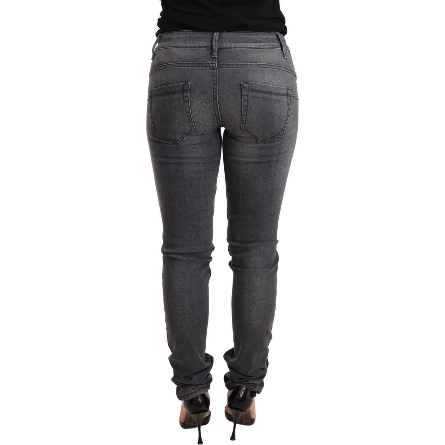 Acht Gray Washed Cotton Slim Fit Low Waist Women Denim Trouser Jeans Acht