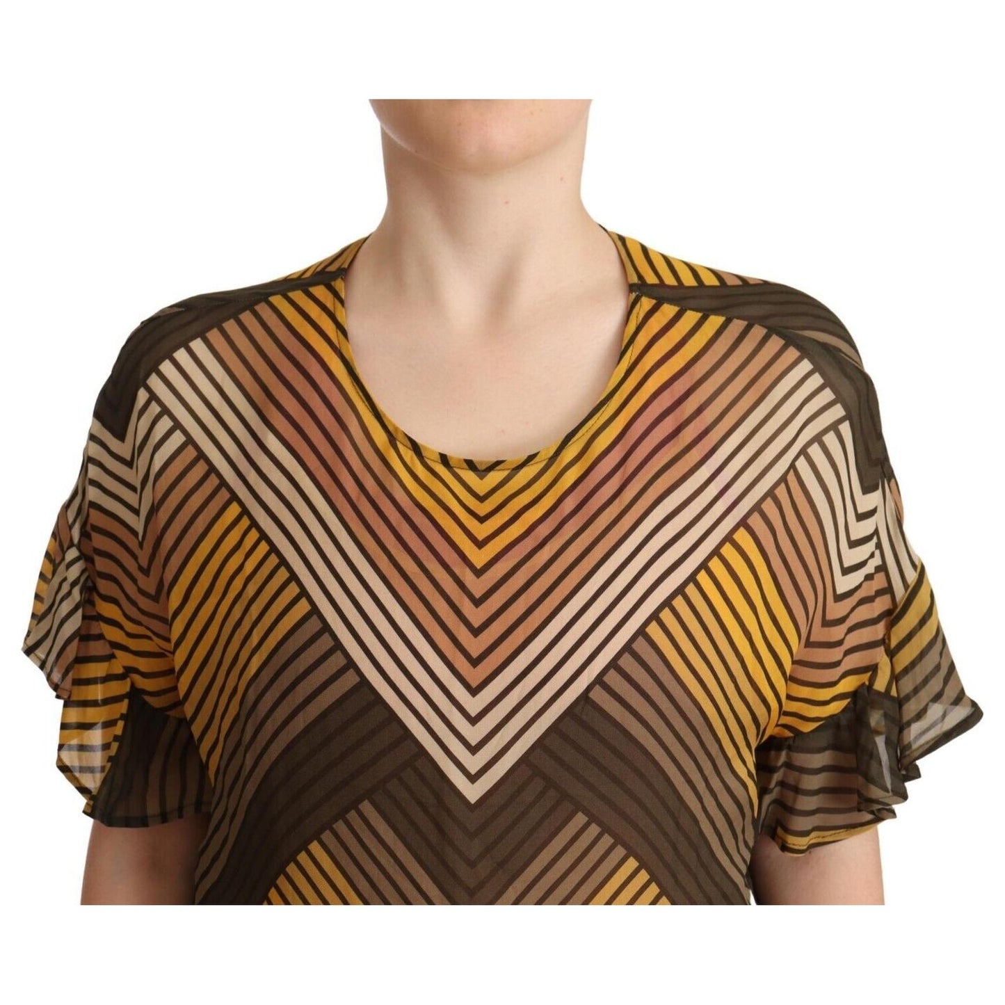 Twinset Multicolor Stripes Short Sleeves Round Neck Top Blouse Twinset