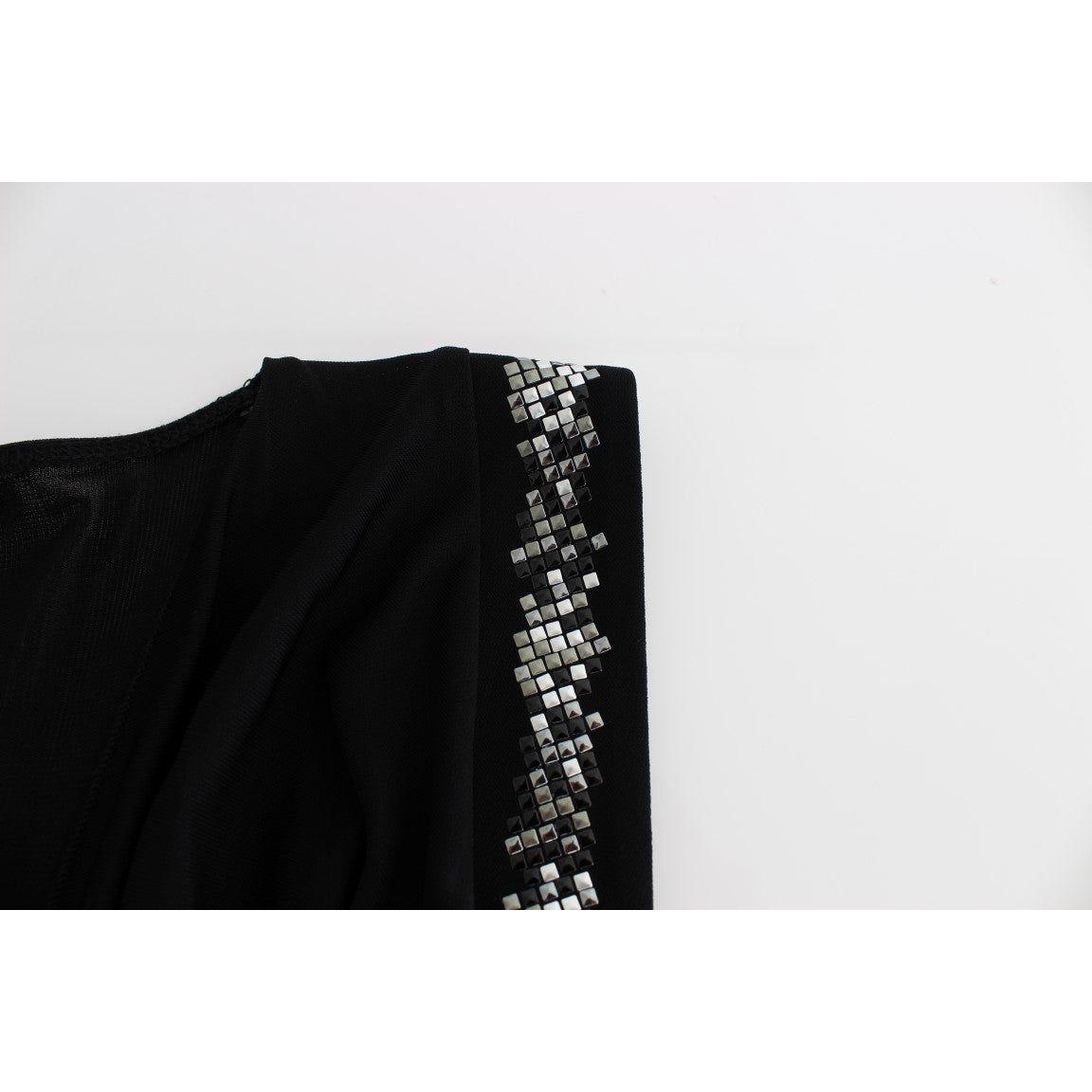 Roccobarocco Black Embellished Jersey Mini Sheath Short Dress Roccobarocco