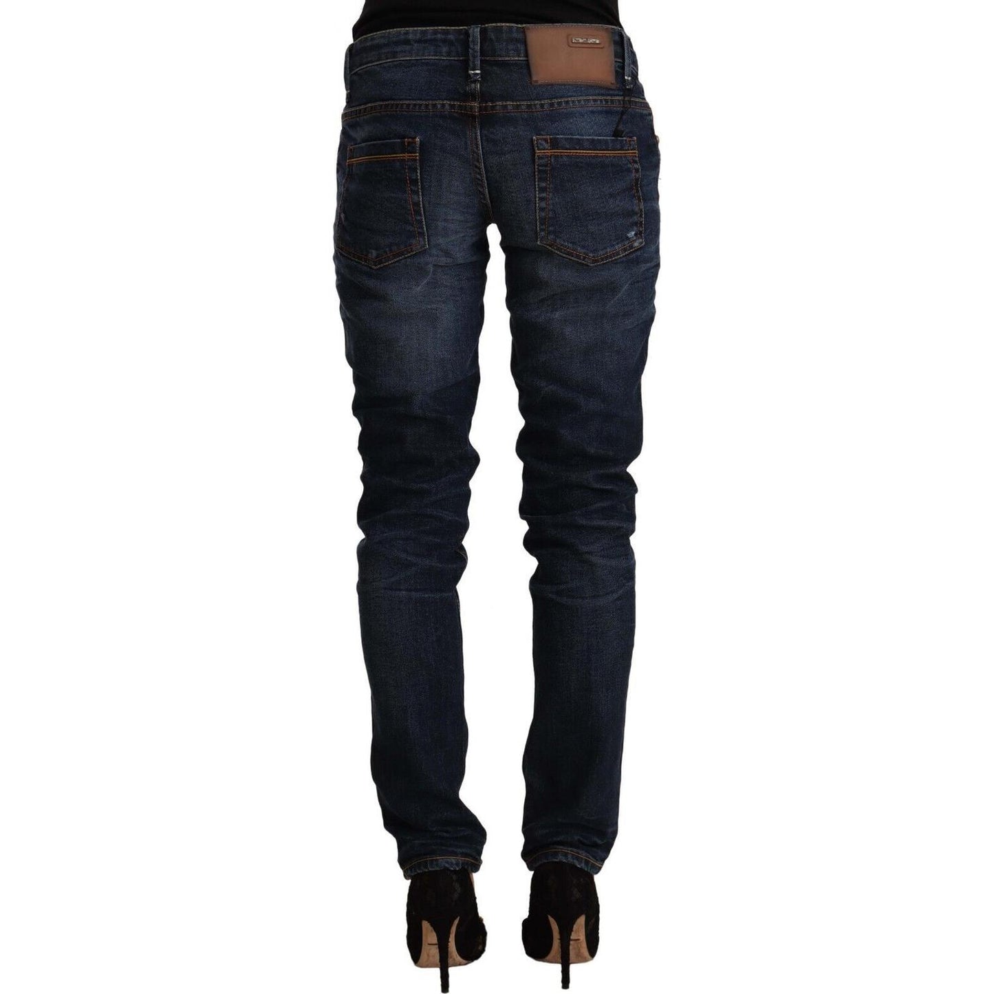 Acht Blue Washed Cotton Mid Waist Skinny Denim Jeans Acht