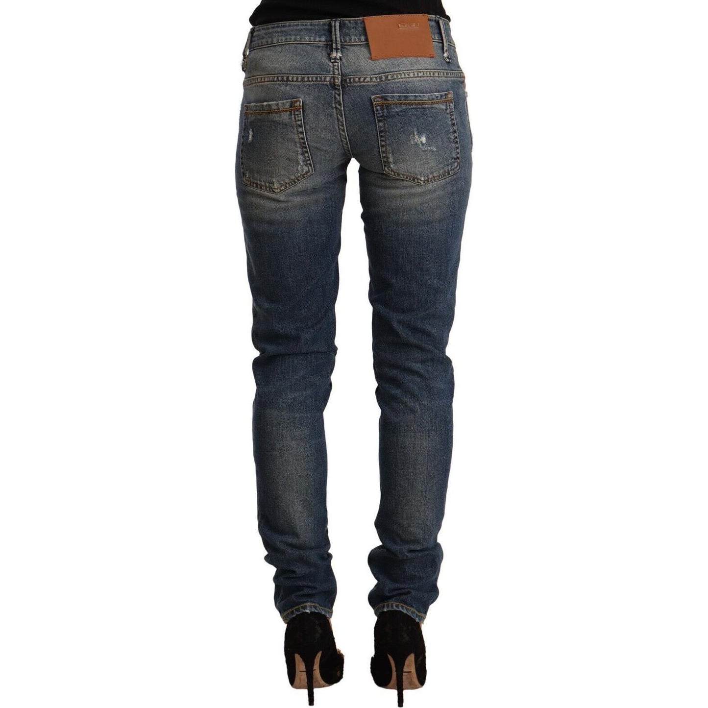 Acht Blue Washed Cotton Mid Waist Skinny Denim Jeans Acht