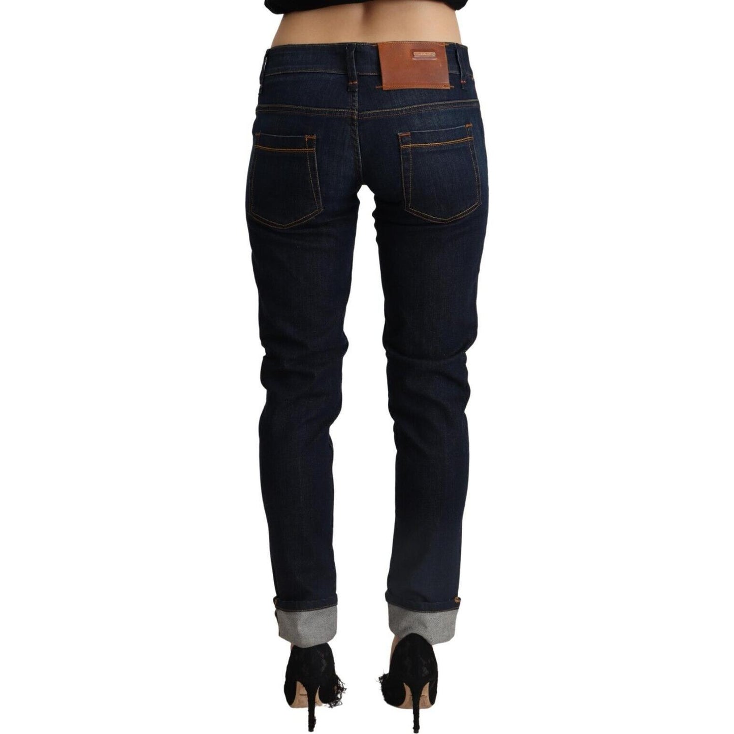 Acht Blue Cotton Low Waist Slim Fit Denim Women Trouser Jeans Acht