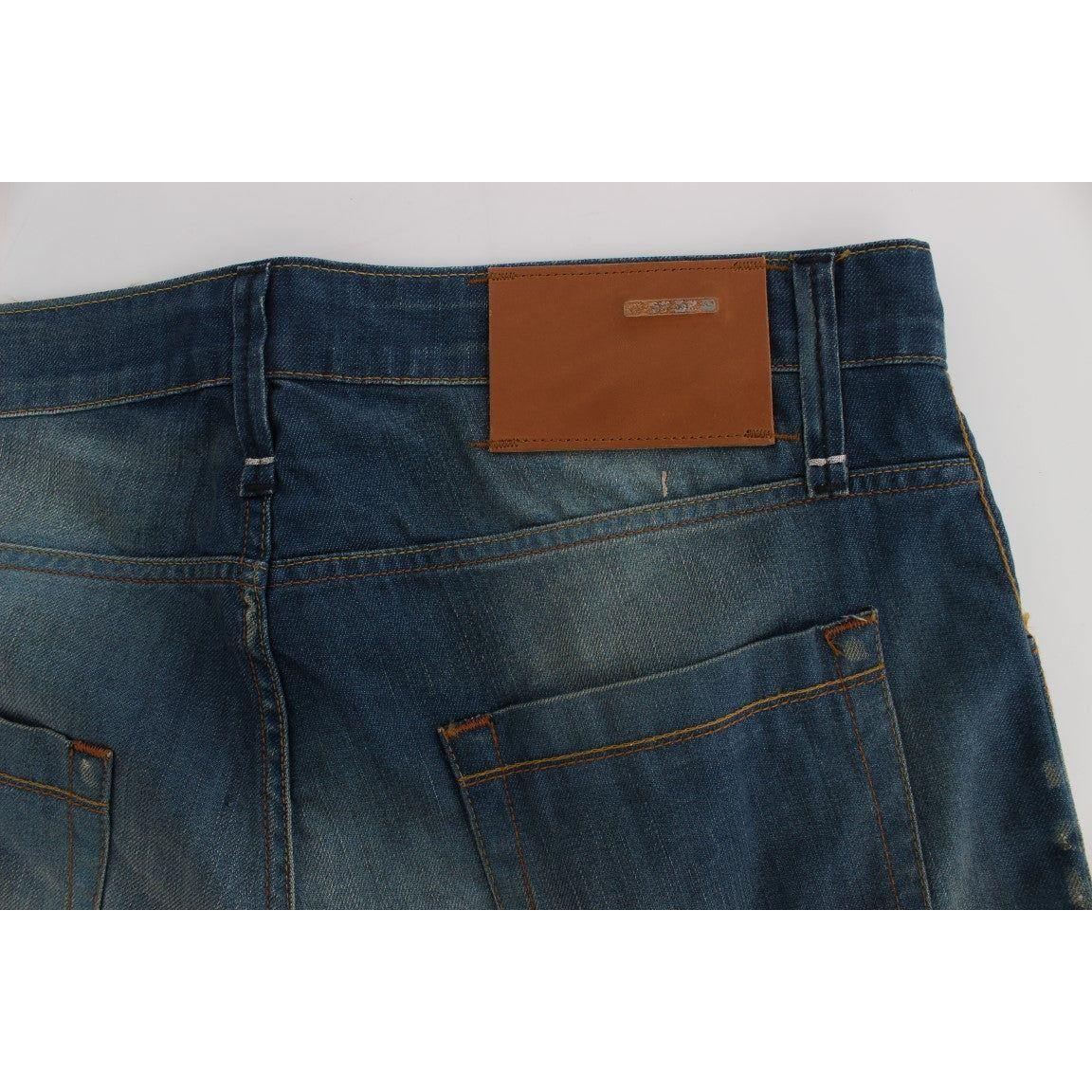 Acht Blue Wash Denim Cotton Stretch Baggy Fit Jeans Acht