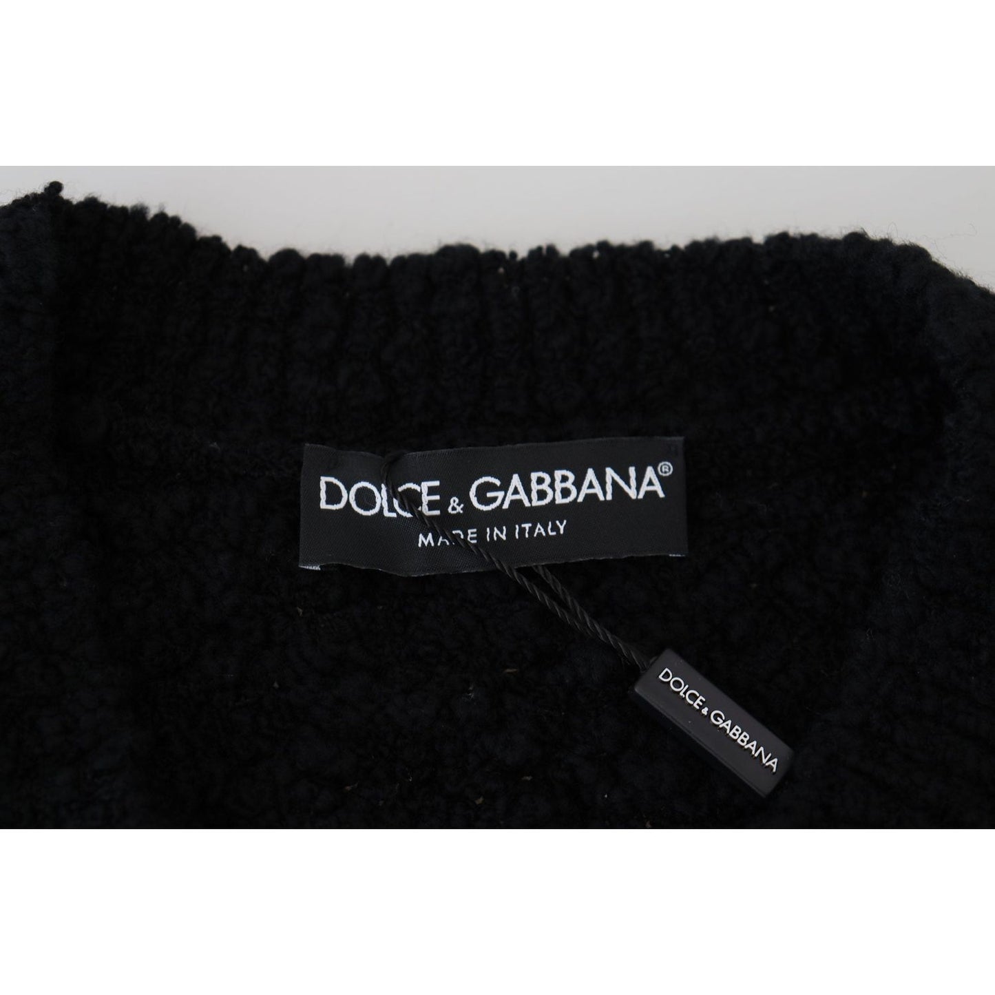 Dolce & Gabbana Black Wool V-neck Knitted Pullover Sweater