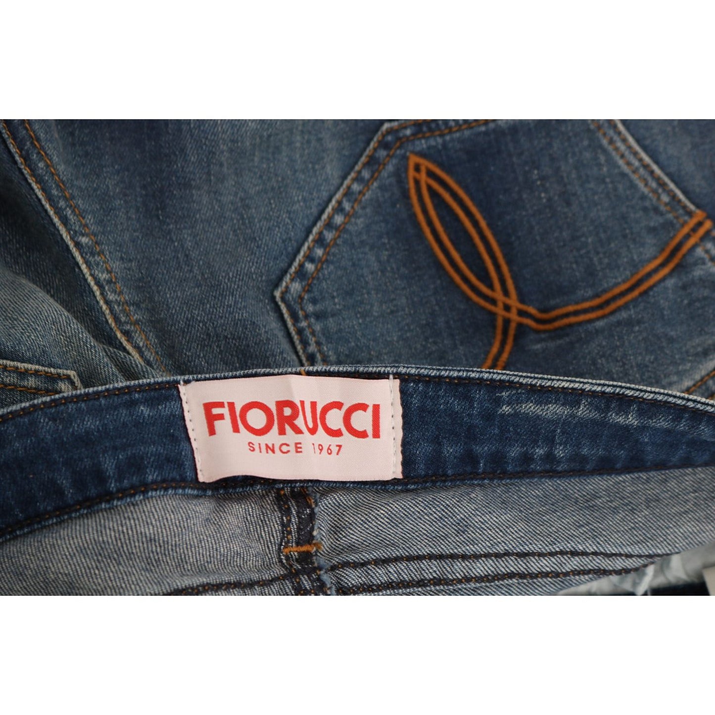 Fiorucci Blue Washed Mid Waist Slim Fit Denim Jeans Fiorucci