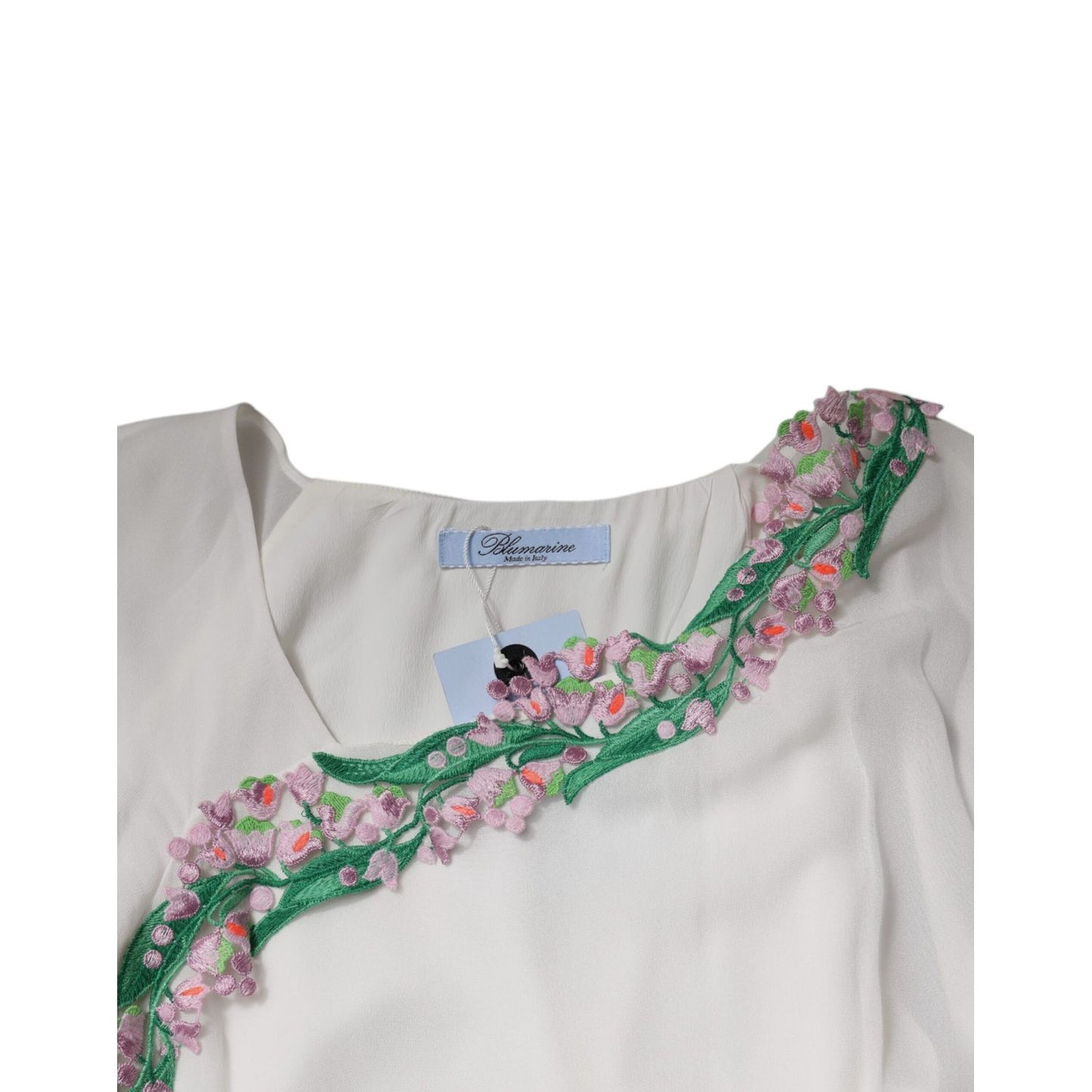 Blumarine White Floral Embroidery Viscose Chiffon Shift Dress Blumarine