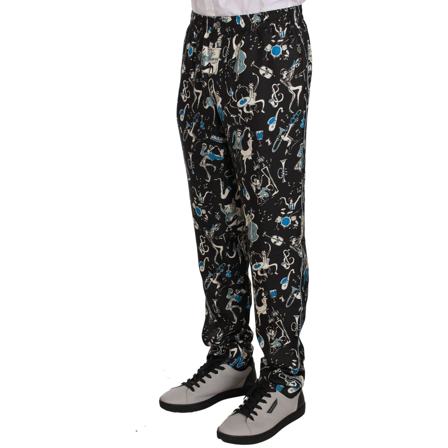 Dolce & Gabbana Black Musical Instrument Sleepwear Pants
