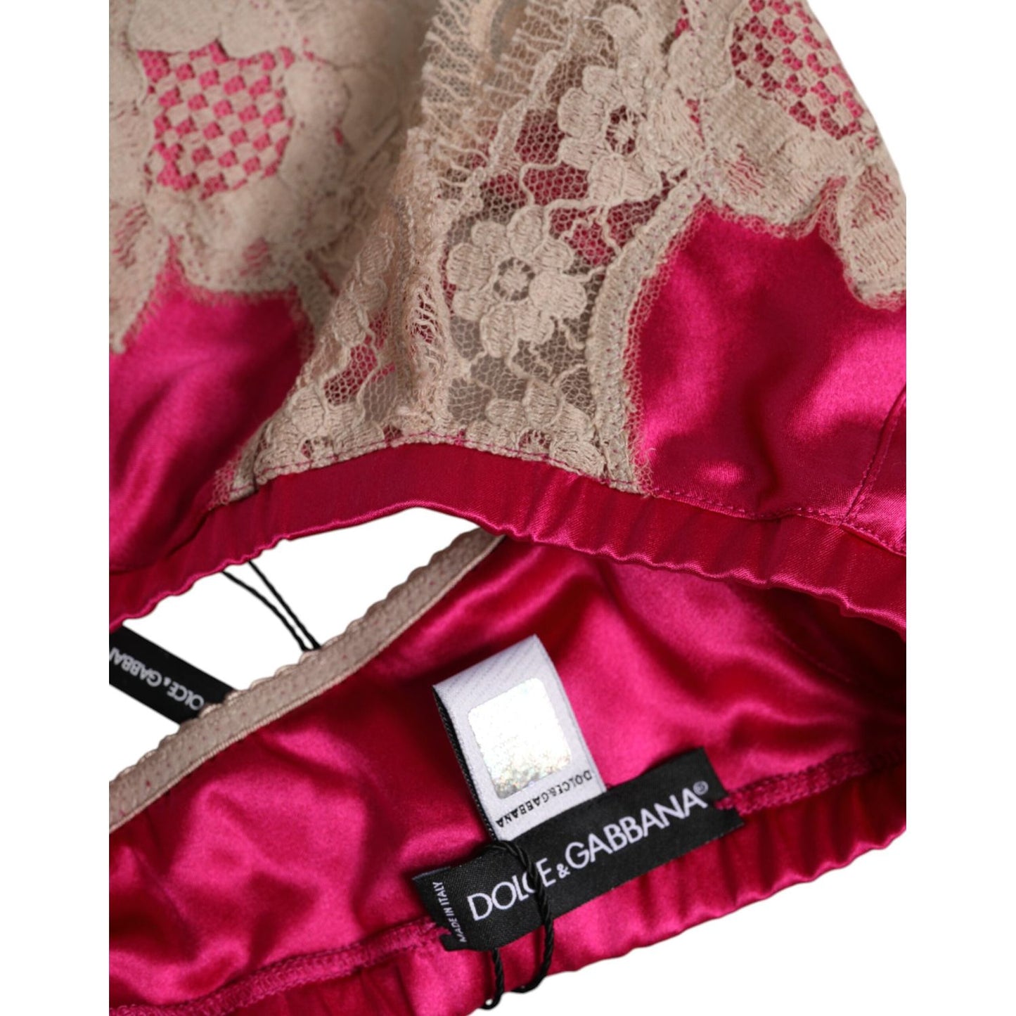 Dolce & Gabbana Magenta Floral Lace Silk Non Wire Bra Underwear