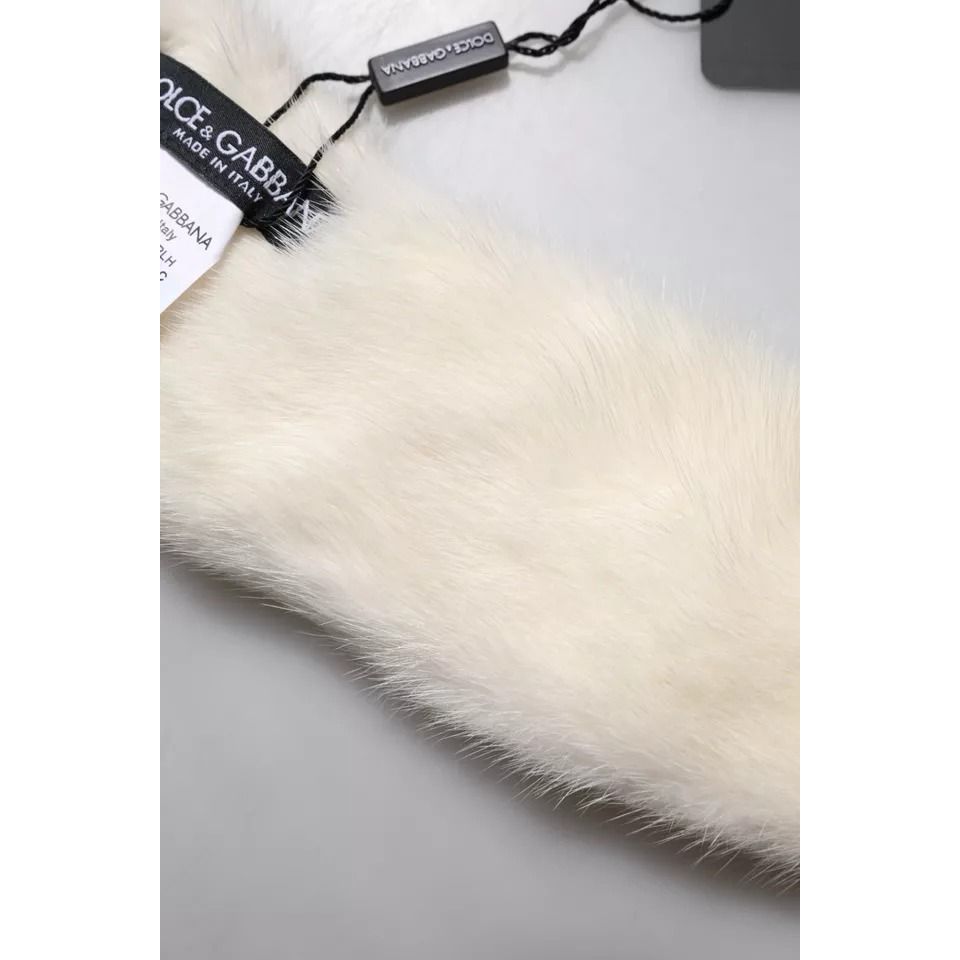 Dolce & Gabbana White Mink Fur Collar Women Neck Wrap Scarf