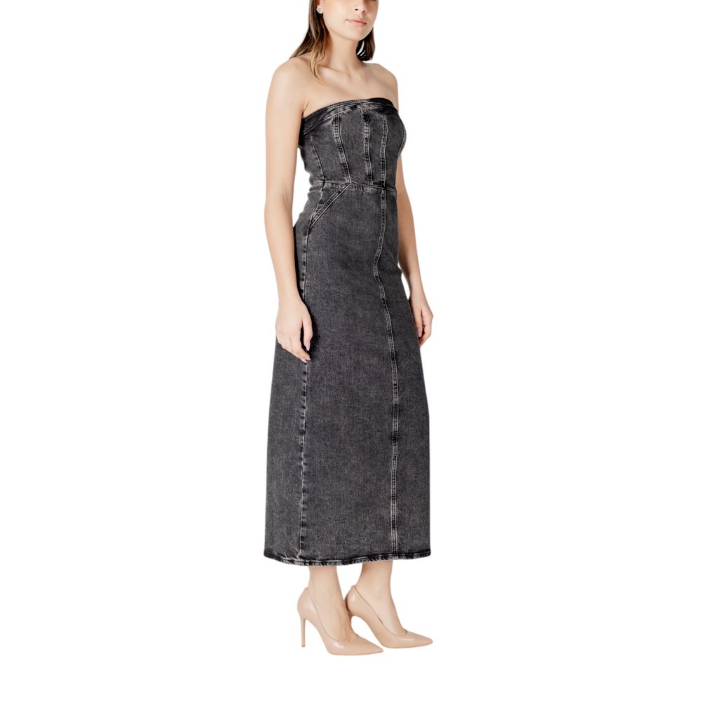ICHI Black Cotton Midi Dress ICHI