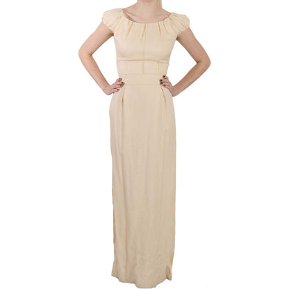 Dolce & Gabbana Beige Silk Column Cap Sleeve Gown Dress