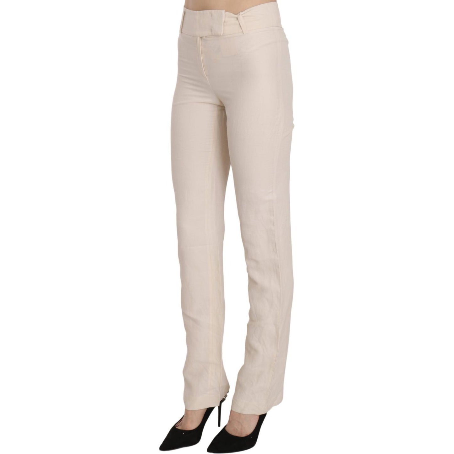 LAUREL White High Waist Silk Blend Flared Dress Trousers Pants LAUREL