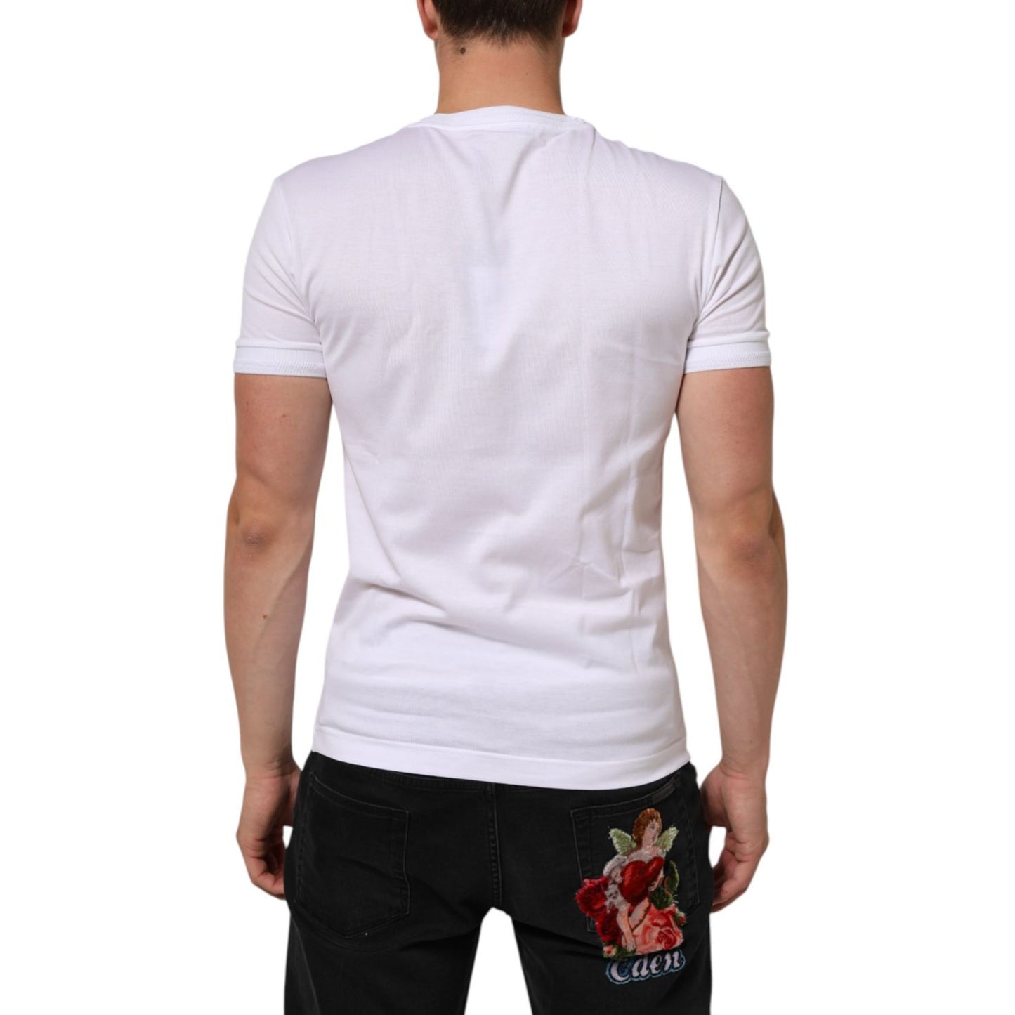 Dolce & Gabbana White Logo Patch Cotton Crew Neck T-shirt