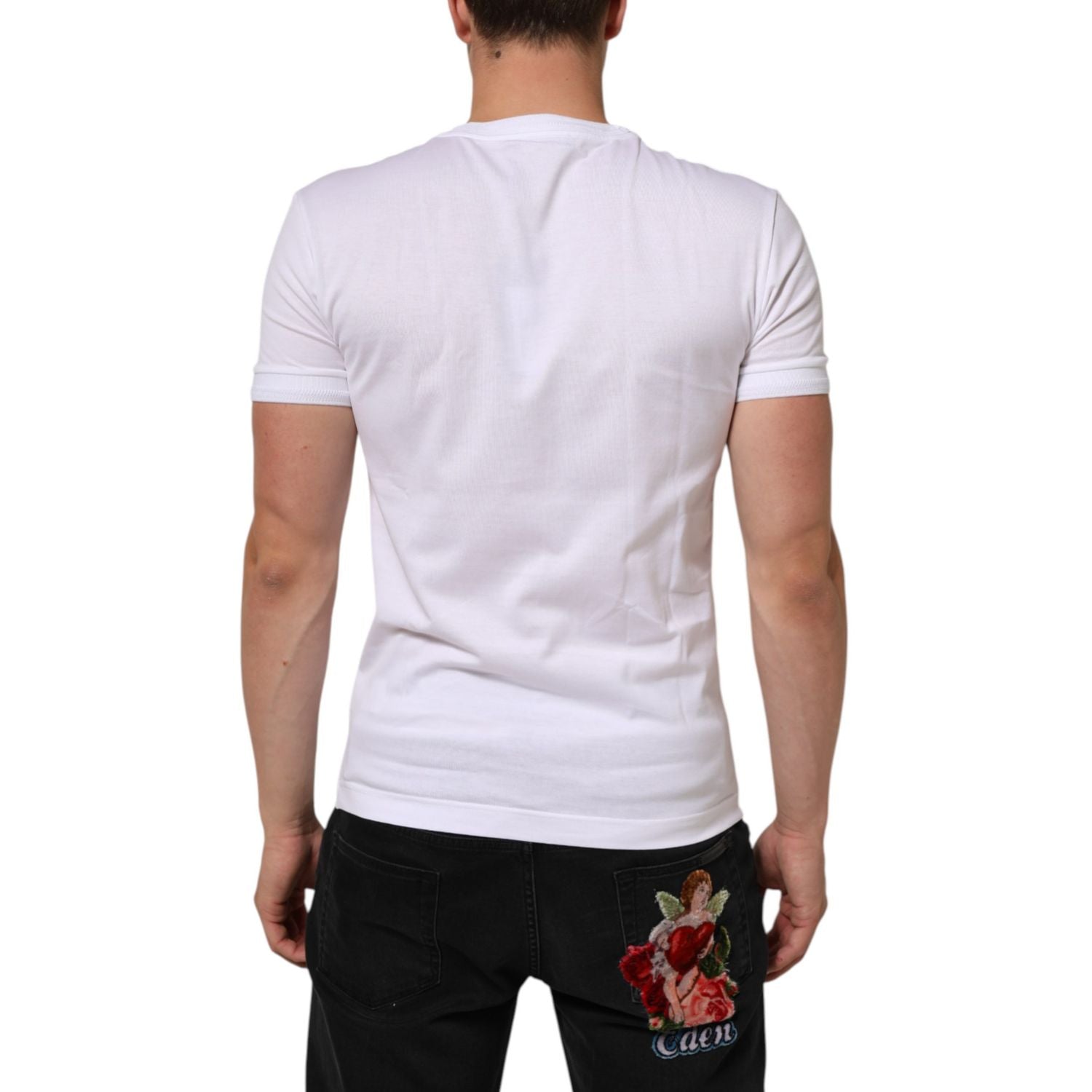 Dolce & Gabbana White Logo Patch Cotton Crew Neck T-shirt