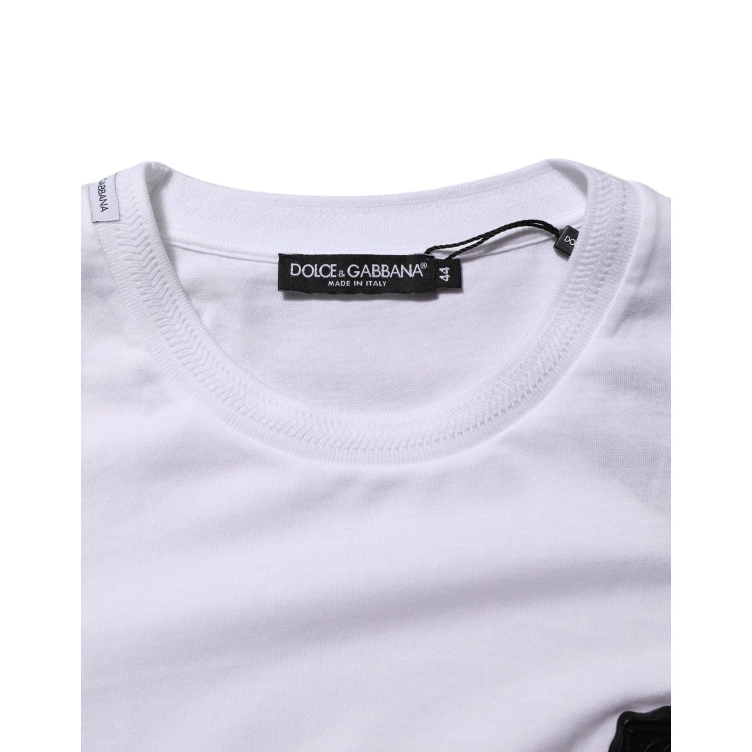 Dolce & Gabbana White Logo Patch Cotton Crew Neck T-shirt