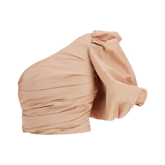 Pinko asymmetrical one-shoulder taffeta top in cameo pink Topwear Pinko Tan