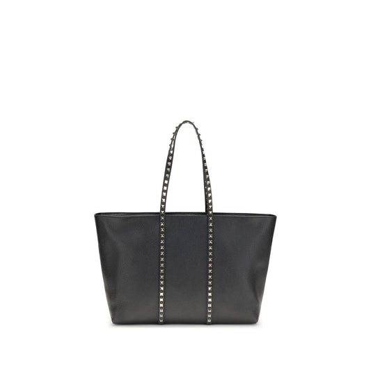 Valentino Garavani Black Leather The Rockstud Tote Bag