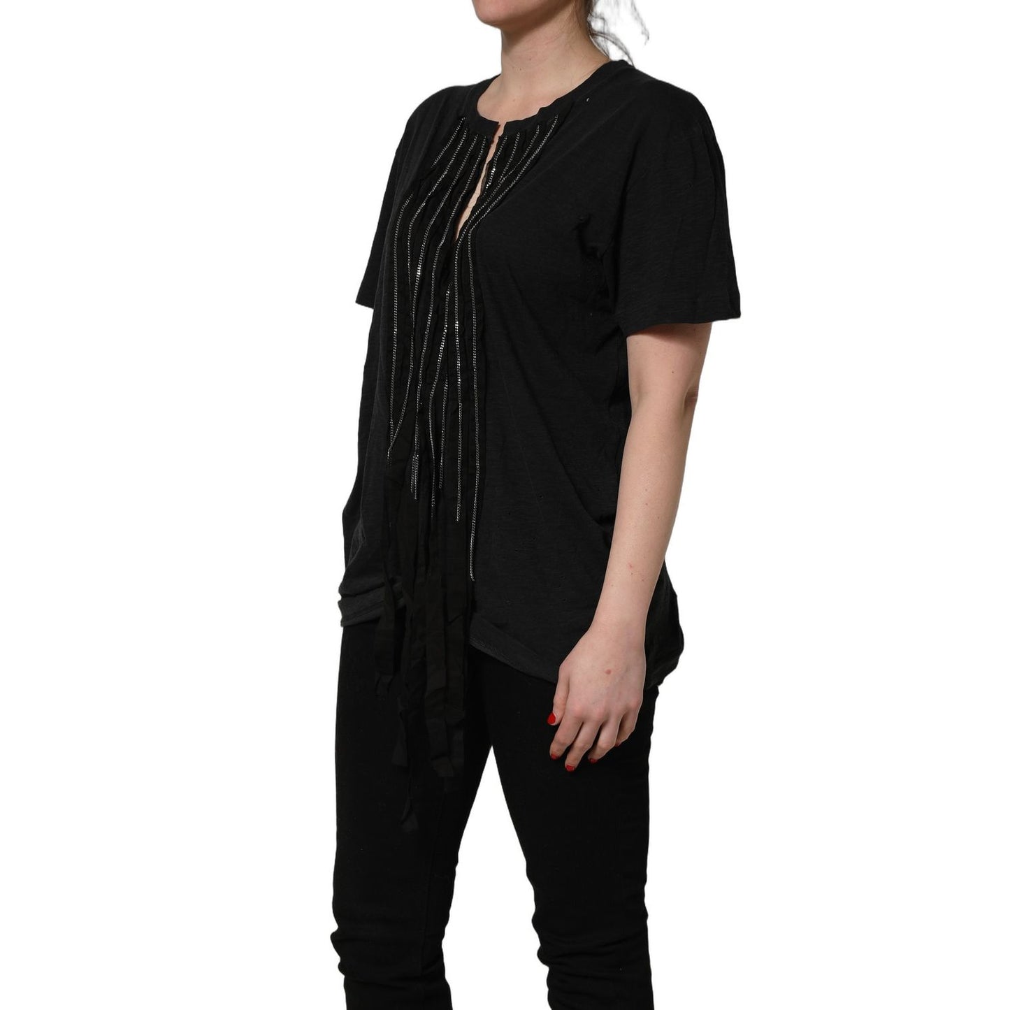 Dsquared² Black Chain Embellished Cotton Short Sleeve T-shirt