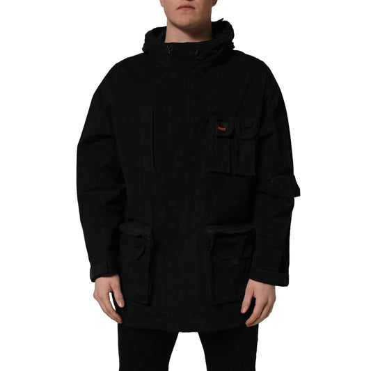 Dolce & Gabbana Black Nylon Men Hooded Windbreaker Jacket