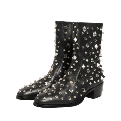 Dolce & Gabbana Black Crystal Embellished Short Boots Shoes