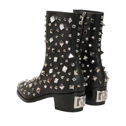 Dolce & Gabbana Black Crystal Embellished Short Boots Shoes