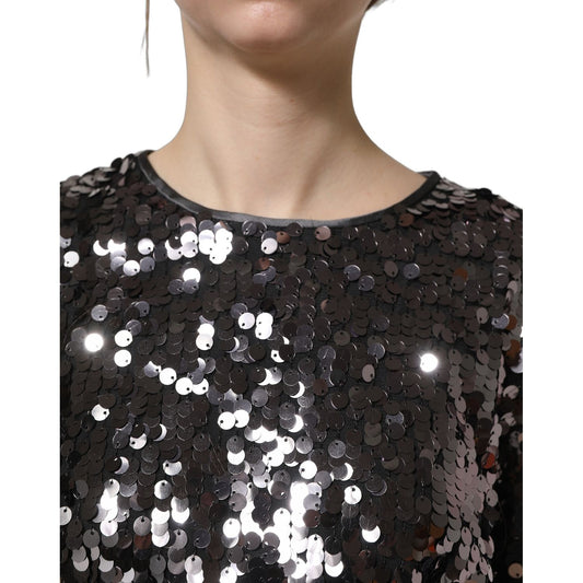 Dolce & Gabbana Black Sequined Long Sleeves Crop Blouse Top
