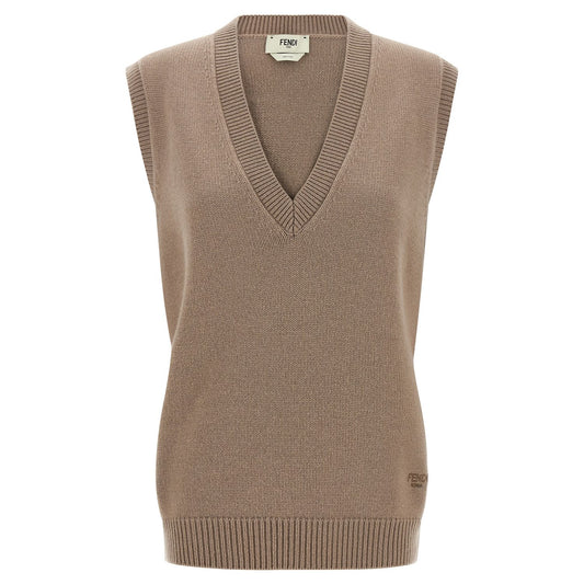 Fendi Beige Cashmere Sleeveless Jacket