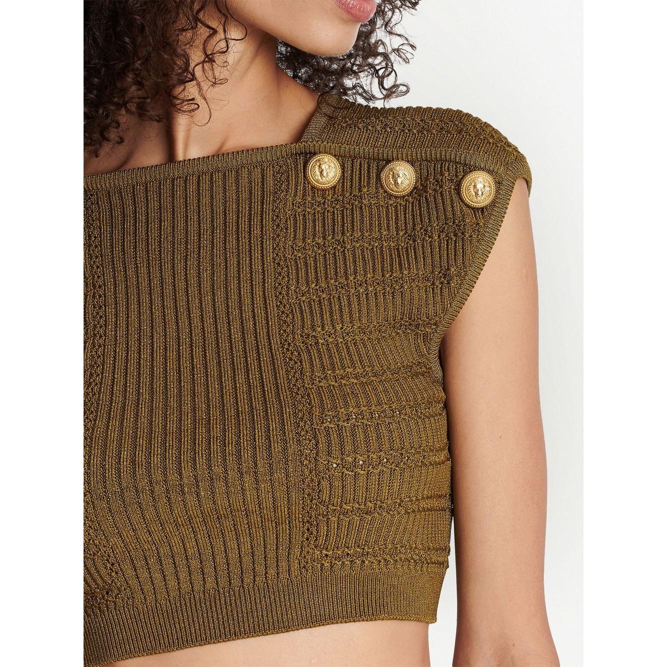 Balmain knitted button-detail cropped Top Topwear Balmain Rosy Brown