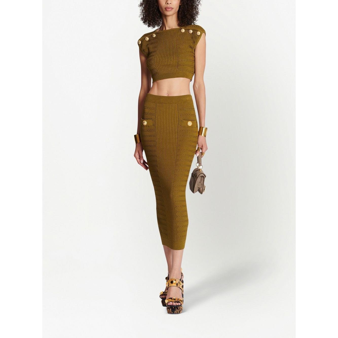 Balmain knitted button-detail cropped Top Topwear Balmain Beige