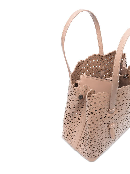 Alaia Beige Lamb Skin Mina Perforated Tote Bag Handbag Alaia