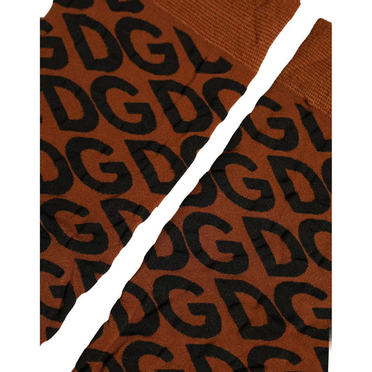 Dolce & Gabbana Brown Black Nylon DG Logo Mid Calf Accessory Socks
