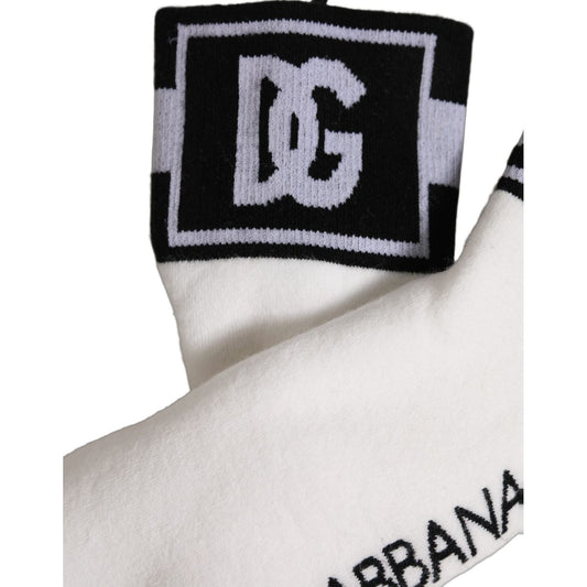 Dolce & Gabbana White Black Cotton Ankle Length DG Logo Socks