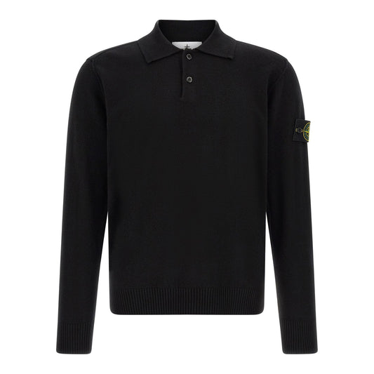Stone Island Black Virgin Wool Polo Shirt