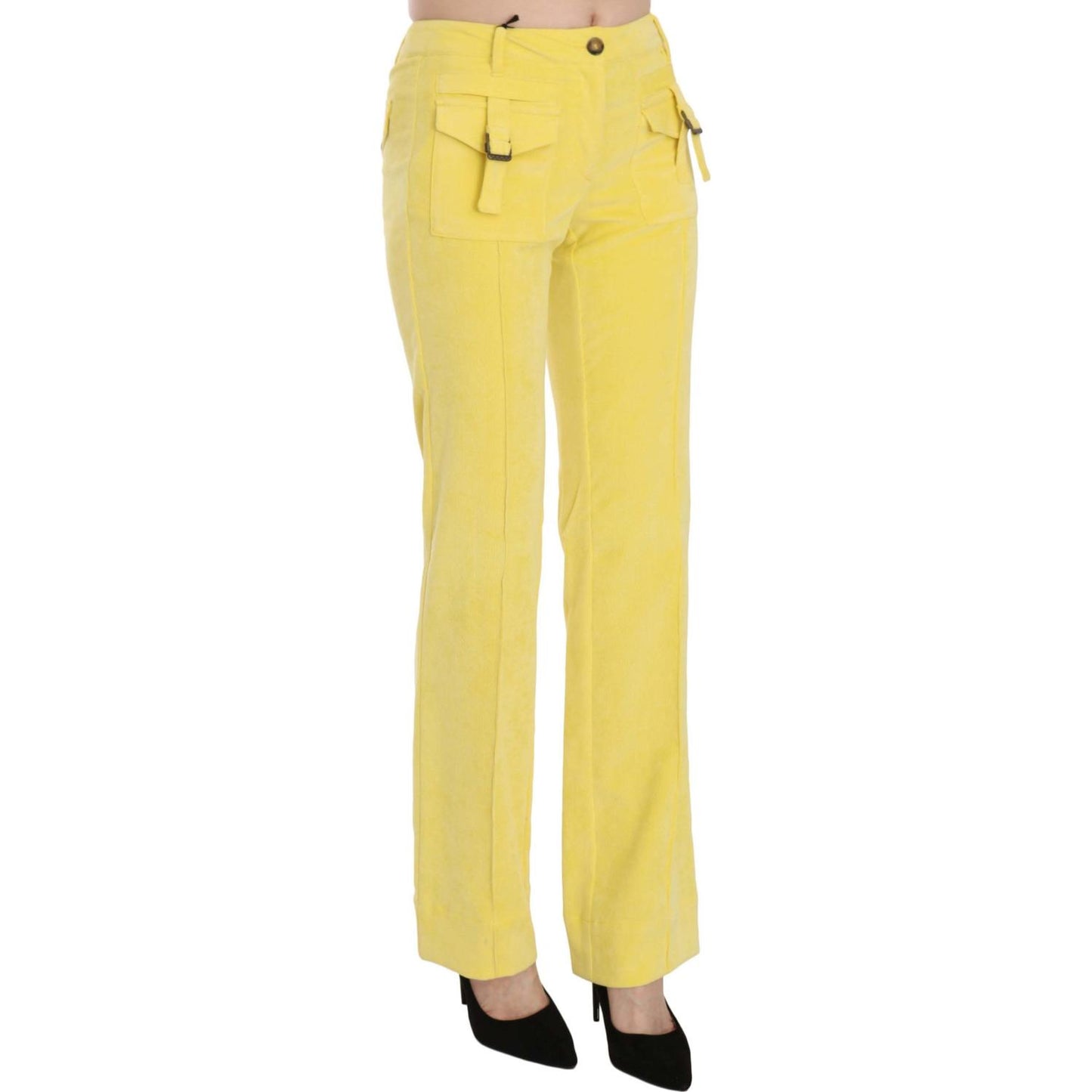 Just Cavalli Chic Yellow Corduroy Mid Waist Pants Just Cavalli