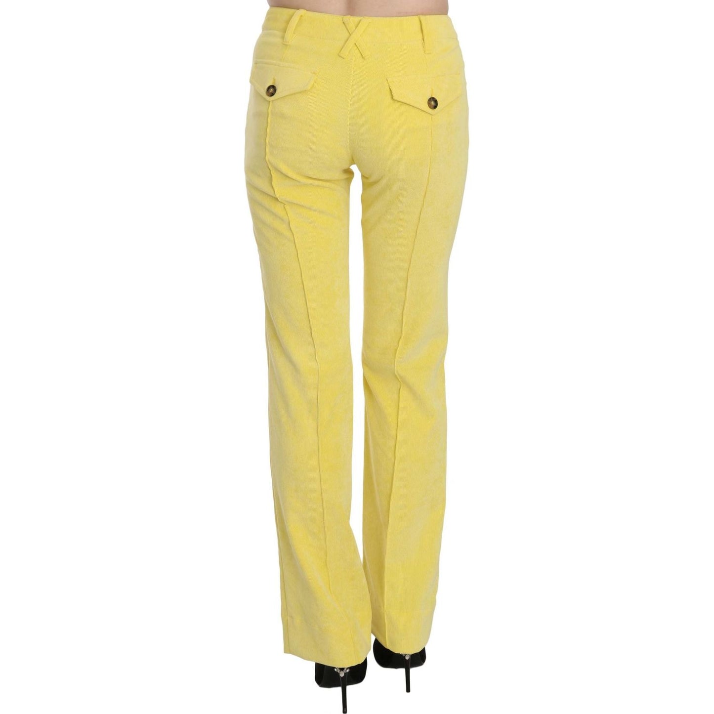 Just Cavalli Chic Yellow Corduroy Mid Waist Pants Just Cavalli