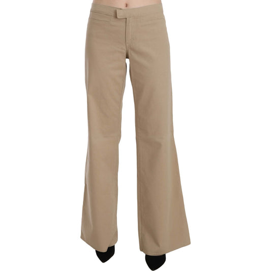 Just Cavalli Beige Cotton Mid Waist Flared Trousers Pants