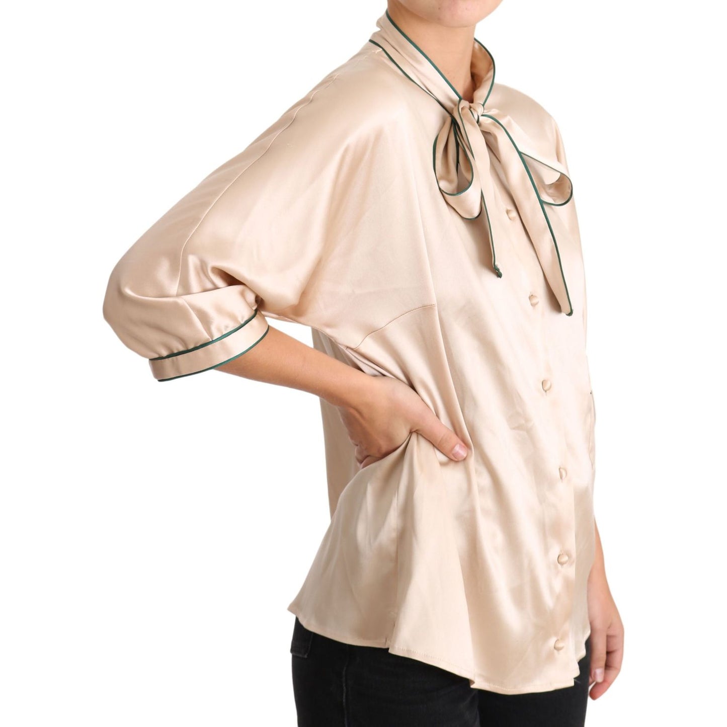 Dolce & Gabbana Elegant Beige Silk Blend Blouse Top Dolce & Gabbana