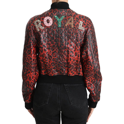 Dolce & Gabbana Red Leopard Button Crystal Leather Jacket Dolce & Gabbana