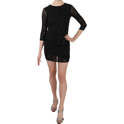 John Richmond Black Silk Sequined Mini Shift Gown