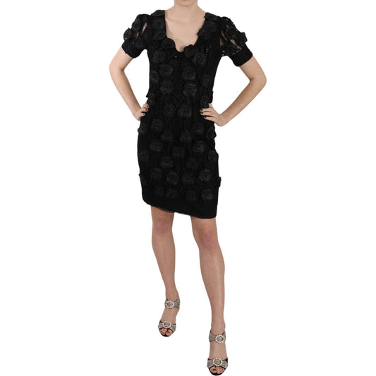 John Richmond Elegant Black Sheath Silk Dress John Richmond