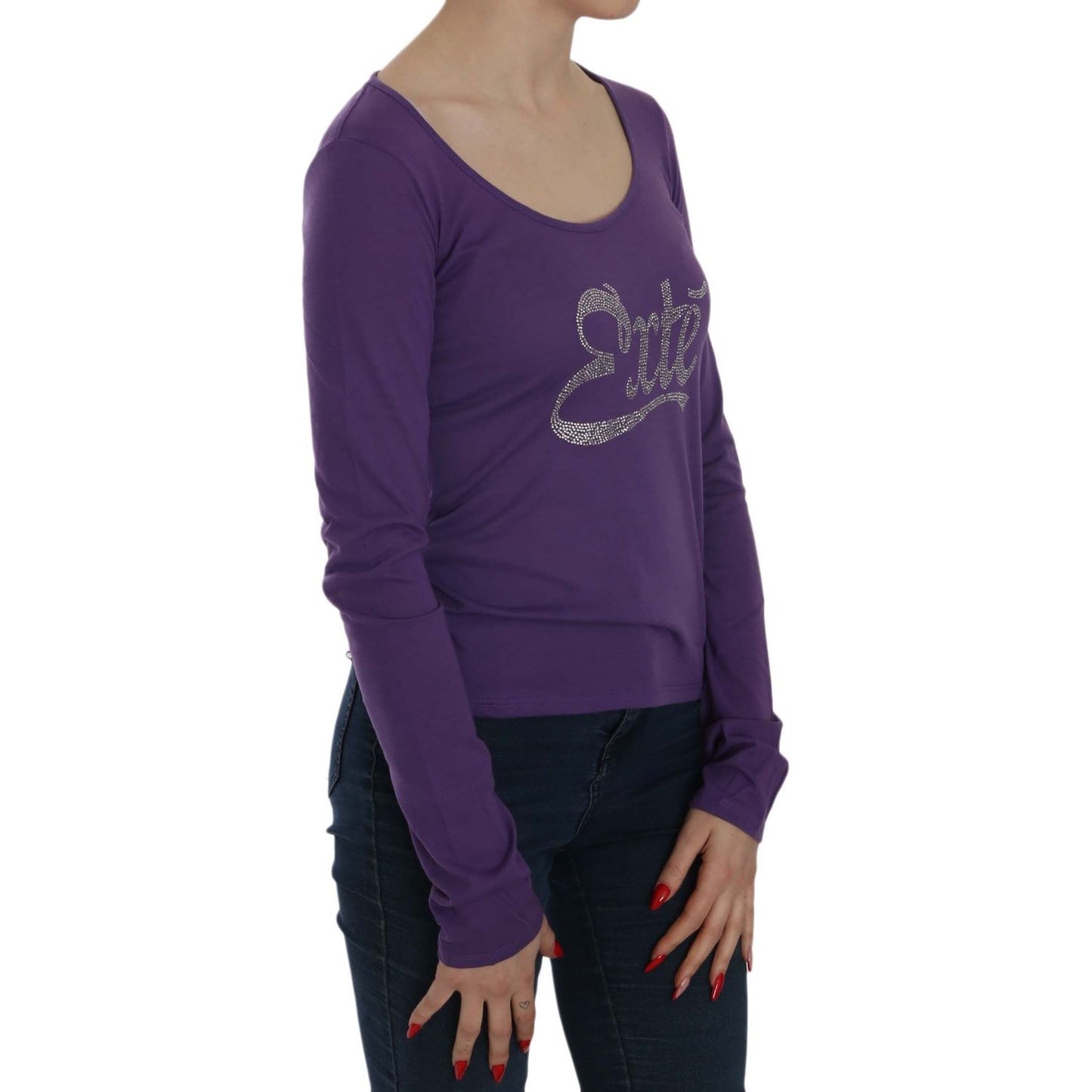 Exte Purple Crystal Embellished Long Sleeve Casual Top Exte