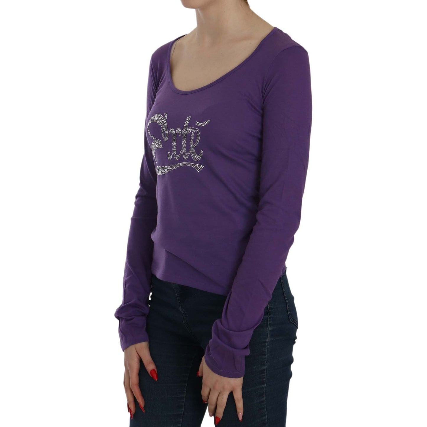 Exte Purple Crystal Embellished Long Sleeve Casual Top Exte