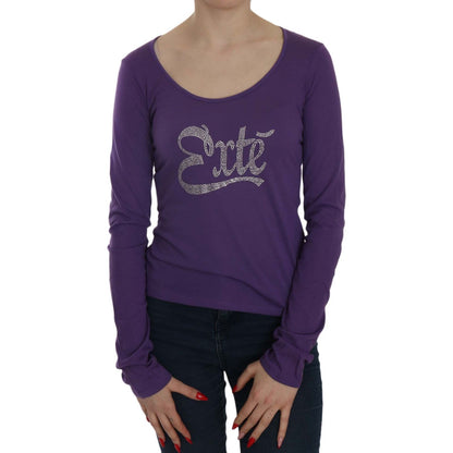 Exte Purple Crystal Embellished Long Sleeve Casual Top Exte